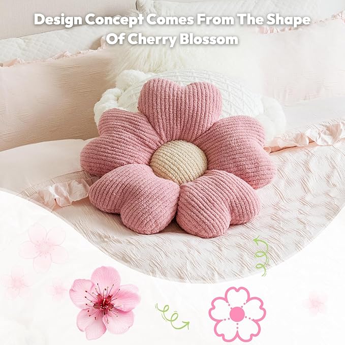 Sioloc Flower Throw Pillow, Fun Daisy Pillow, 19.7" Pink Flower Pillow Cute Decorative Seat Cushion Aesthetic Flower Plush Pillows for Bed Floor Couch Chair