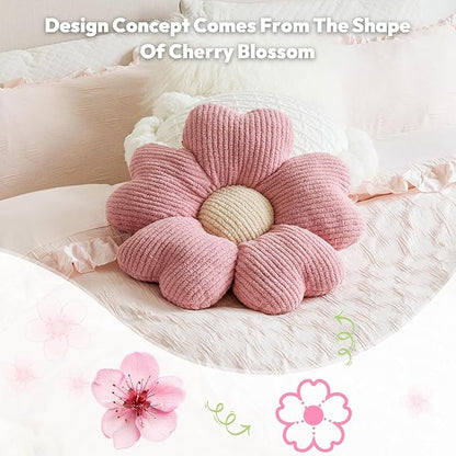 Sioloc Flower Throw Pillow, Fun Daisy Pillow, 19.7" Pink Flower Pillow Cute Decorative Seat Cushion Aesthetic Flower Plush Pillows for Bed Floor Couch Chair