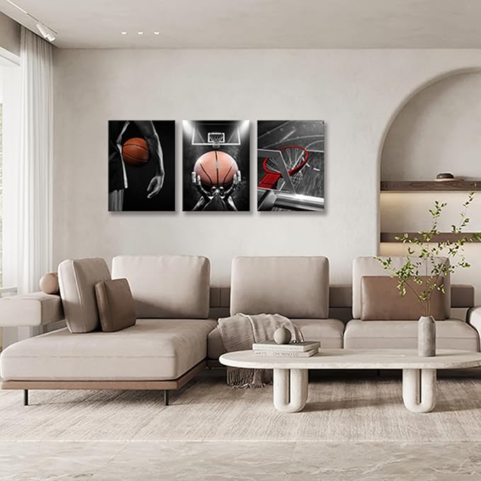 Canvas Framed Basketball Posters - Sports Room Decor For Men, Kids & Teenagers - Basketball Poster Set For Bedroom & Man Cave - Wall Decor