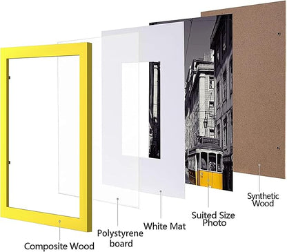 eletecpro 8x10 Picture Frames Set of 10, Picture Frame Collage Wall Decor Display 5x7 Photo With Mat or 8x10 without Mat, Home Decor Gallery Frame for Table Top or Wall Mounting, Yellow