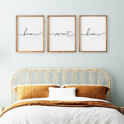 Heiple Set of 3 Framed Farmhouse Home Sweet Home Sign Above Bed Wall Decor for Bedroom Decor Wall Art Wood Signs