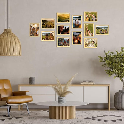 Hoikwo 14 Packs 5x7 Gold Multi Plastic Picture Frames Set with Plastic Cover for Family Photos, Artwork, Light Weight Bulk 5 by 7 Frames Packs for Wall Hanging and Table, Stylish Picture Frames