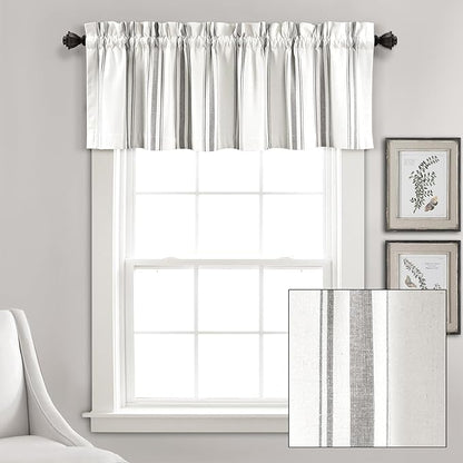 Lush Decor Farmhouse Stripe Yarn Dyed Recycled Cotton Window Curtain Valance, 18" L x 52" W, Gray - Classic Modern Rustic Charm - Eco Friendly Cotton Fabric