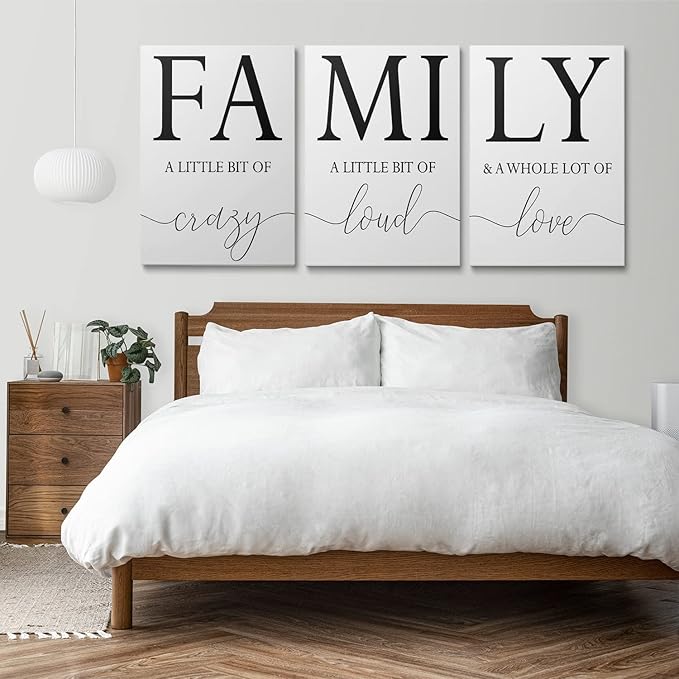 GUBIYU Home Family Wall Decor, Wall Art for Living Room Set of 3 Inspirational Canvas Prints Black and White Framed Canvas Art Paintings Wood Wall Decoration for Dining Room Bedroom Home Decor 24"x36"