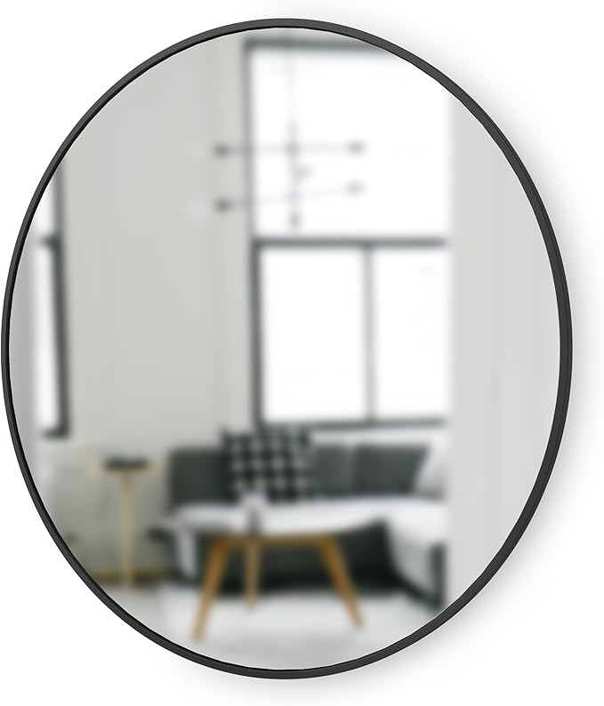 Umbra Hub Round Wall Mirror with Rubber Frame, Modern Style for Bathroom, Entryway, Living Room and More, 37-Inch, Black