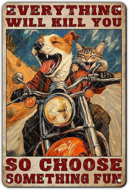 Motorcycle Metal Sign And I Think To Myself What A Wonderful World Tin Poster Motorcycles Garage Art Classic Home Decor 12x8 Inch