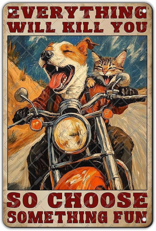 Motorcycle Metal Sign And I Think To Myself What A Wonderful World Tin Poster Motorcycles Garage Art Classic Home Decor 12x8 Inch