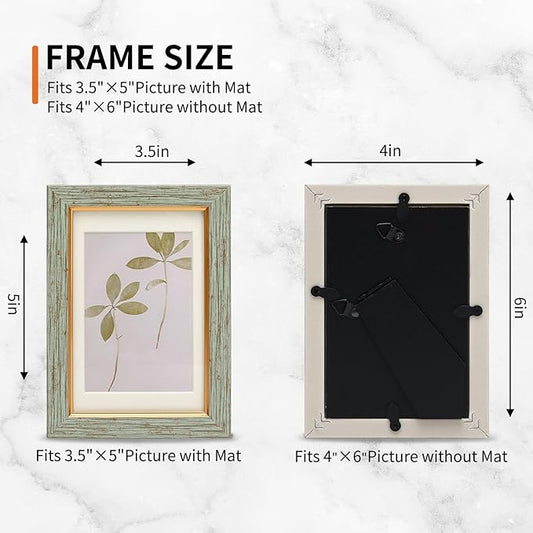 Fixwal 4x6 Picture Frame Set of 5, Vintage Photo Frame, Rustic Retro Picture Frame with Tempered Glass, Decorative Art on Walls and Tabletop Placement