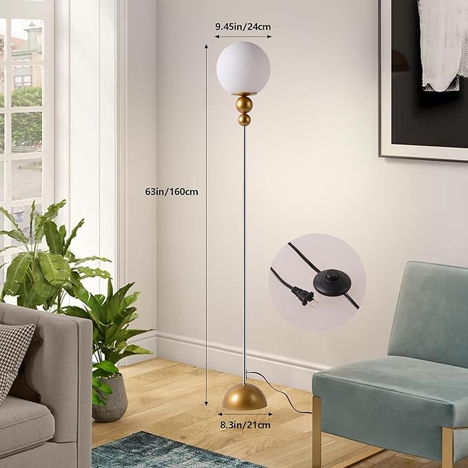 DEC LUCE DECOLUCE LIGHTING Modern Floor Lamps for Living Room, Globe Glass Shade Floor lamp for Bedroom, LED Standing lamp for Office, Corner