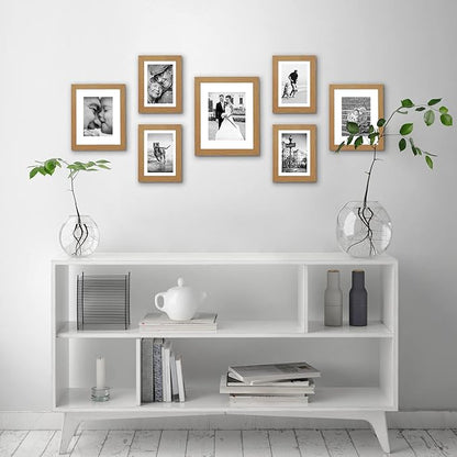 Americanflat Set of 7 Picture Frames with Shatter-Resistant Glass - Gallery Wall Frame Set with One 11x14, Two 8x10 and Four 5x7 Frames - Signature Collection - Dark Oak