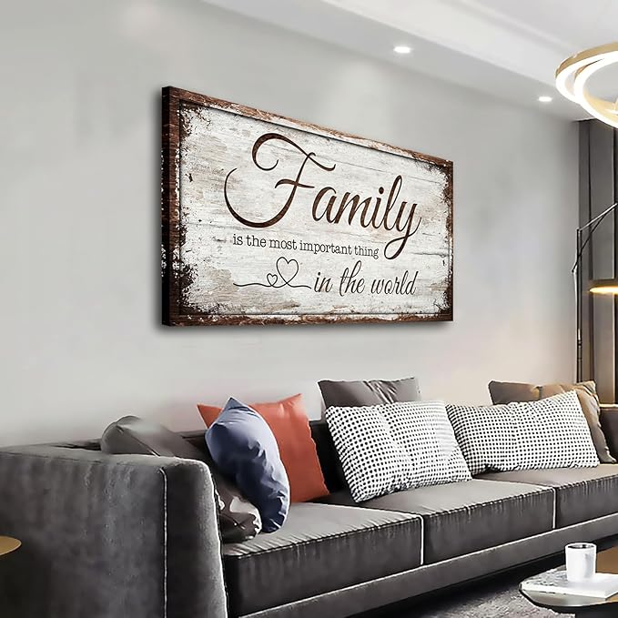 Family is Important Quotes Canvas Wall Art for Living Room|Wall Art|Family Prints Signs Framed|Wall Decor|Retro Picture Painting Artwork for Bedroom,Dining Room,Farmhouse,Home Wall Decoration,Ready to Hang 20"x40"