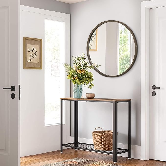 Wall Mirror Small Round Bathroom Mirror Metal Brushed Framed Rounded Corner Ative Hanging Mirror for Living Room Bedroom Entryway Farmhouse Caffee