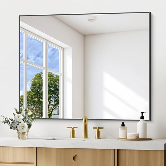DESBING Black Bathroom Mirror for Wall, 30x36 Inch Rectangle Mirrors with Metal Frame, Modern Vanity Wall Mirror Decor for Entryway Hangs, Bathroom Living Room Horizontal or Vertical