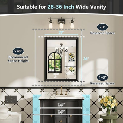 28x36 Inch Black Bathroom Mirror for Wall, Beveled Framed Rectangle Bathroom Vanity Mirrors for Over Sink, Bedroom, Living Room, Entryway, Anti-Rust, HD Tempered Glass, Horizontally/Vertically