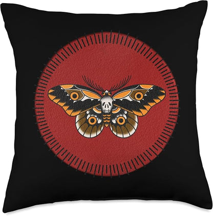 Traditional Tattoo Flash Death’s Head Moth Throw Pillow