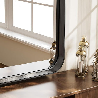 Easly 30"x20" Arched Bathroom Mirror - Modern Black Mirror for Wall with Rounded Corners, Bathroom Mirror for Vanity, Aluminum Alloy Framed Mirror - for Living Room, Bedroom, Cloakroom