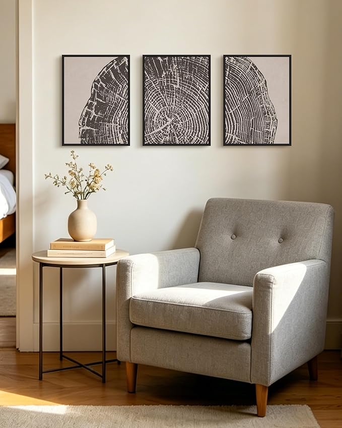 PHOPAGO Vintage Tree Rings Framed Wall Art Modern Retro Wood Stump Wall Decor Nature Farmhouse Rustic Art Prints Bedroom Home Decor - 11x14in Black Framed