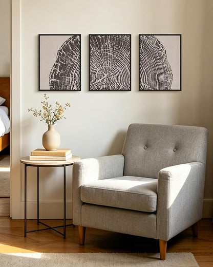 PHOPAGO Vintage Tree Rings Framed Wall Art Modern Retro Wood Stump Wall Decor Nature Farmhouse Rustic Art Prints Bedroom Home Decor - 11x14in Black Framed