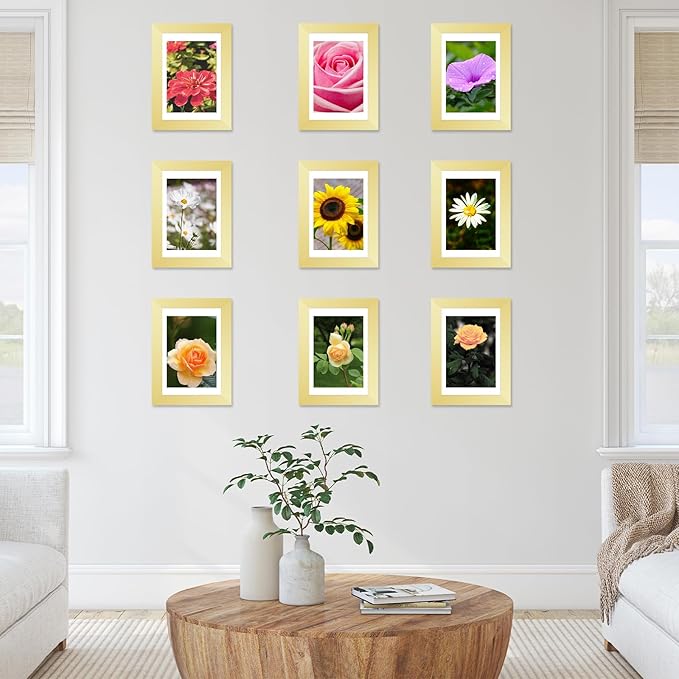 JCJMY 12 Packs 4x6 Picture Frames Bulk, Display 3.5x5 with Mat or 4x6 Without Mat, Gold Gallery Frame Set, 4 by 6 Frames Bulk Set of 12, Collage Wall Decor Photo Frame Set for Wall and Tabletop, Gold