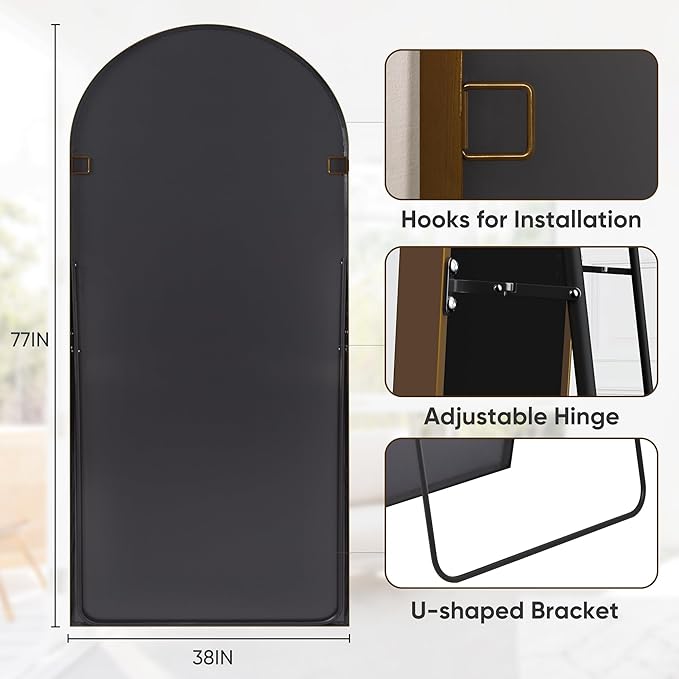 Antok 78" x 38" Full Length Mirror, Floor Mirror Arched Window Decorative Mirror, Metal Framed Decor Farmhouse Floor Mirrors Art Pane Mirrors Wall Decor for Bedroom, Living Room, Entryway Bronze