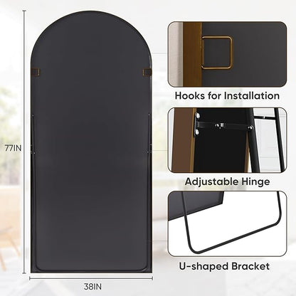 Antok 78" x 38" Full Length Mirror, Floor Mirror Arched Window Decorative Mirror, Metal Framed Decor Farmhouse Floor Mirrors Art Pane Mirrors Wall Decor for Bedroom, Living Room, Entryway Bronze