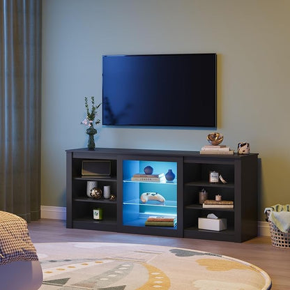 WLIVE Modern TV Stand for 65 Inch TV, Entertainment Center with Adjustable Open Shelves & RGB LED Lights, Sturdy Media Console for Living Room, Bedroom,Gaming (Black)