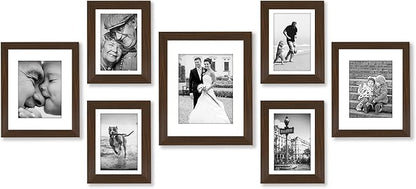 Americanflat Set of 7 Picture Frames with Shatter-Resistant Glass - Gallery Wall Frame Set with One 11x14, Two 8x10 and Four 5x7 Frames - Signature Collection - Walnut