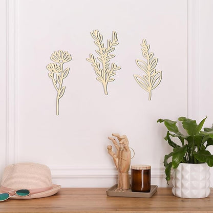 PerKoop 8 Pcs Wooden Flowers Wall Decor Boho Wildflowers Hanging Sculpture Wood Floral Cutouts for Nursery Bedroom Living Room Housewarming Gifts for Home Decorations(Fresh Style)