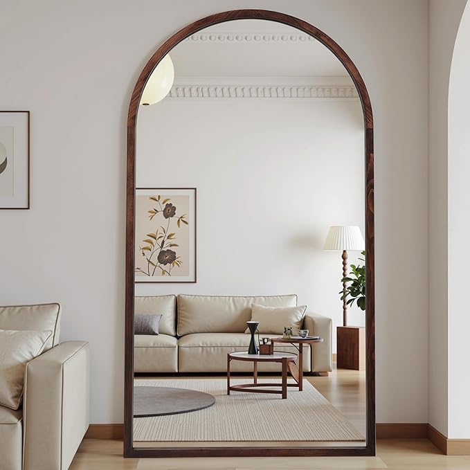 Suidia Full Length Mirror, Oversized Floor Mirror with Solid Wood Frame, Large Standing Mirror for Bedroom Living Room, Wood Antique Style, Dark Walnut, 82" L x 44" W