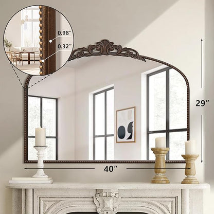 Micasso Large Bronze Vintage Mirror: 40"x29" French Baroque Antique Arched Mirror - Traditional Ornate Decorative for Wall/Fireplace/Mantel/Entryway/Bathroom/Hallway - Home Decor for Living Room