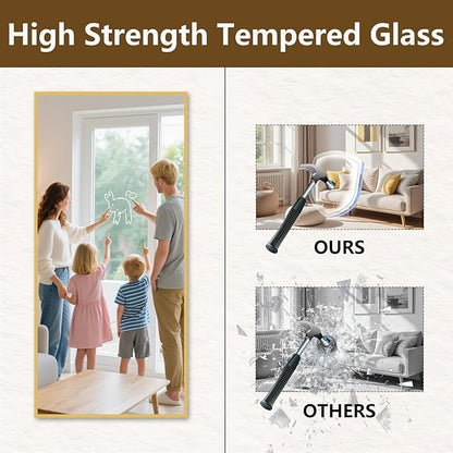 Koonmi 78"x35" Floor Mirror Full Length, Bedroom Floor Body Mirror with Stand, Large Gold Mirror, Leaning, Standing or Hanging Horizontally/Vertically