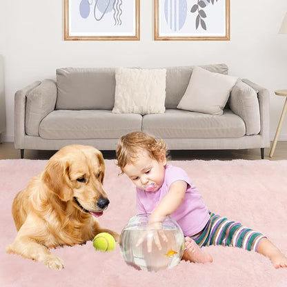 Puremy Fluffy Pink Area Rug, 4x6 Shag Rugs for Bedroom, Soft Plush Area Rugs for Living Room, Non-Slip Indoor Carpet for Nursery, Study Room, Playroom, Home Decor