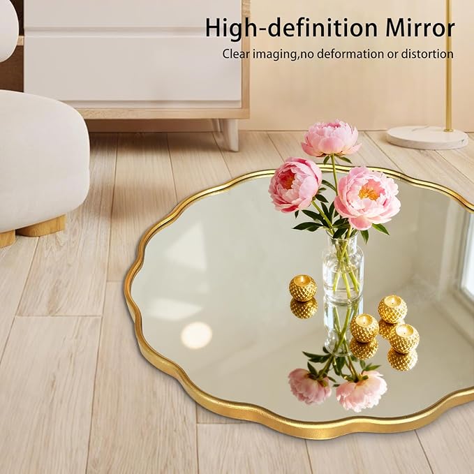 Gold Round Wavy Mirror 30 Inch ，Circle Bathroom Vanity Mirror Mental Frame Decorative Wall Mounted Mirror for Bedroom Living Room