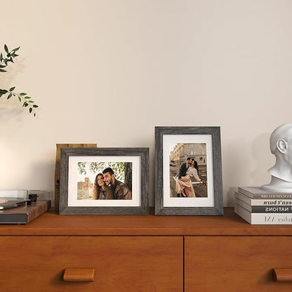 KINLINK 5x7 Picture Frame Ash Black, Solid Wood Frames with Acrylic Plexiglass for 3.5x5/4x6 with Mat or 5x7 without Mat, Tabletop and Wall Display Photo Frame, Set of 4