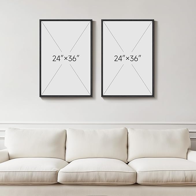 Large Framed Abstract Canvas Wall Art, 2 Piece Modern Prints Paintings Artwork for Walls, Minimalist Blue Orange Block Pictures for Living Room Dining Room Bedroom Hallway Wall Decor 24x36 In