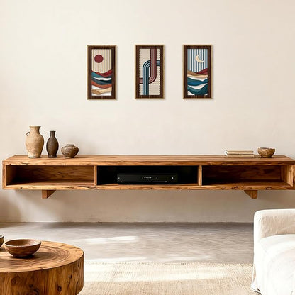 HPNIUB 3PCS Boho Abstract Wood Wall Art, Modern Geometric Artwork Bohemian Sun and Moon Wall Decor, Rustic Minimalist Line Mid-century Hanging Decor for Living Room Bedroom Apartment(8x16Inch)