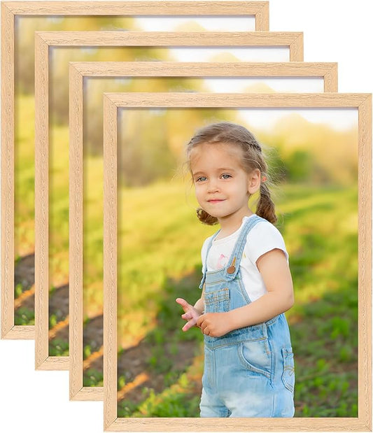 ATOBART 8x10 OAK Natural Wood Photo Frame,4 Pack Picture Frames Real Glass front Wall Hanging Gallery for Wall and Tabletop Display,set of 4