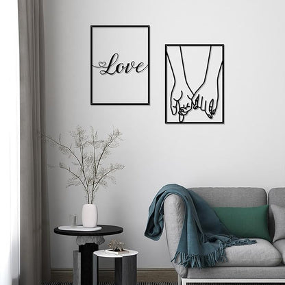 EDCIJB 3 Pcs Love Hands Minimalist Black Metal Wall Art Valentines Day Wall Decor Abstract Love Heart Black Couple Wall Art Decor for Bedroom Living Room