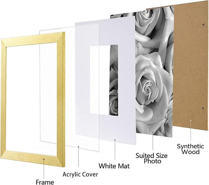 eletecpro 8x8 Picture Frames Set of 9 with Mat for 4x4 Photos or without Mat for 8x8, Square Gallery Wall Decor Collage for Picture Display, Gold Frame Set for Wall Hanging