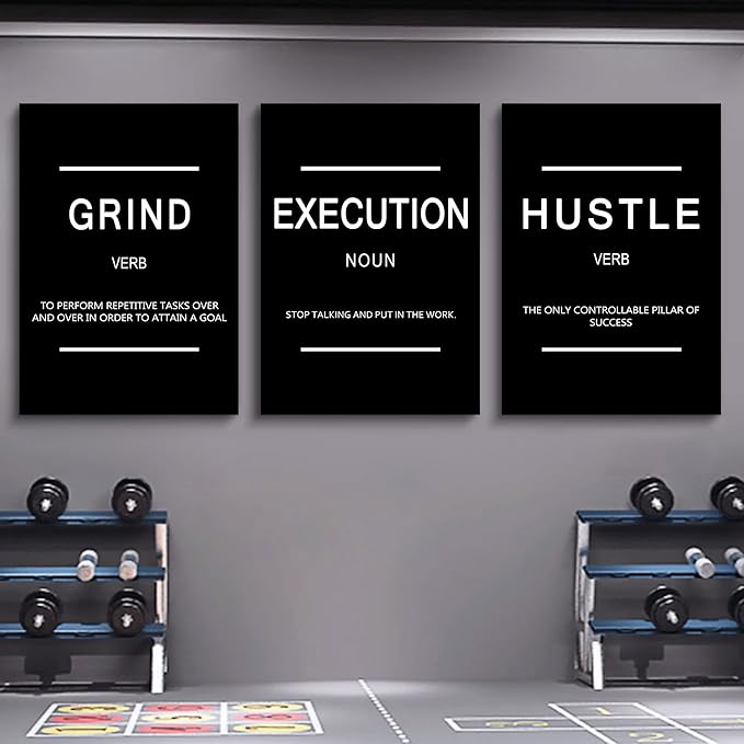Framed Canvas Wall Art Success Quote, Office Wall Art, Black Large Poster, Positive Motivational Set of 3 Prints, Execute Failure Definition, Inspirational Print (B-3pcs,24x36inchx3pcs)