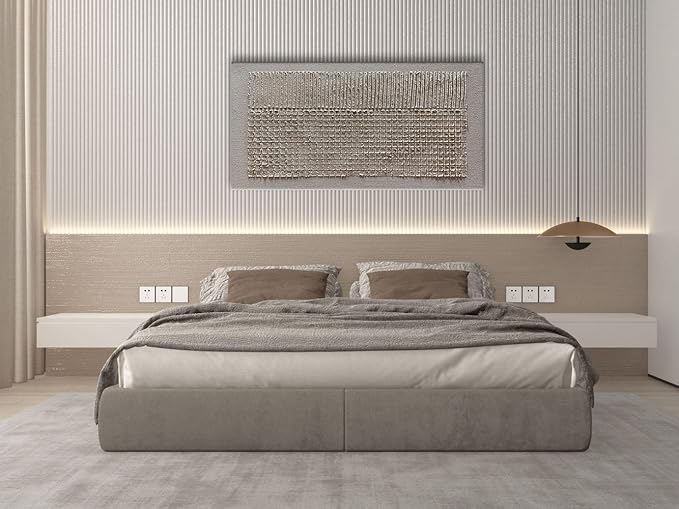Slyart 100% Hand-Painted Beige and White Texture Abstract Wall Art Oil Painting 48x24 inch Contemporary Minimalist Art Home Wall Decoration Painting