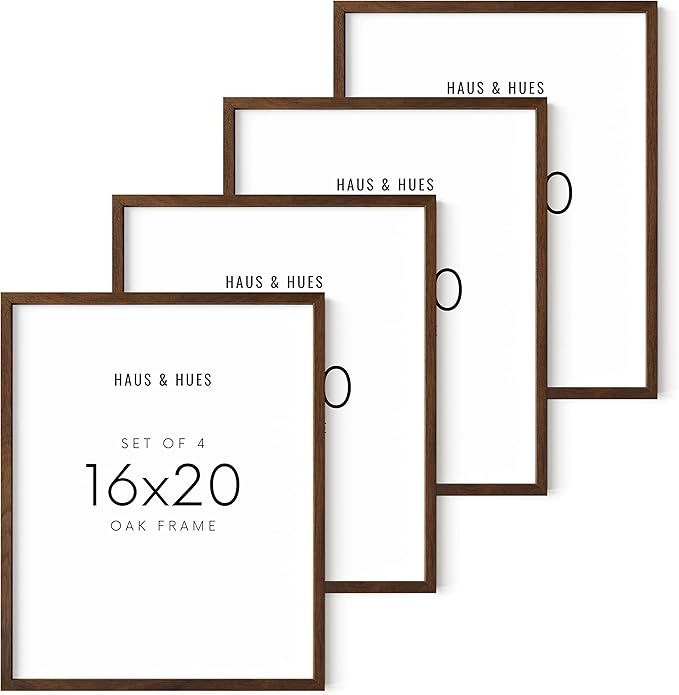 HAUS AND HUES 16x20 Picture Frames for Wall Set of 4-16 x 20 Gallery Wall Frame Set, 20x16 Photo Frames Collage for Wall Decor, 16 by 20 Rustic Brown Wooden Poster Frames (Walnut)
