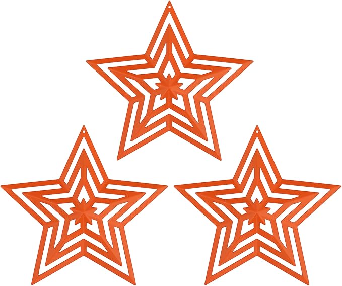 CVHOMEDECO. Primitives Rustic Antique Vintage Gifts Cut-Outs Metal Barn Star for Wall/Wreath/Door Decor, 8-Inch, Set of 3.(Orange)