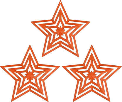 CVHOMEDECO. Primitives Rustic Antique Vintage Gifts Cut-Outs Metal Barn Star for Wall/Wreath/Door Decor, 8-Inch, Set of 3.(Orange)