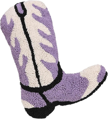 Moorfowl Cowboy Boot Throw Pillow Single-Sided Cute Novelty Accent Pillows Decorative Boot Shaped Stuffed Cushion for Bed Couch Chair Sofa (Purple)