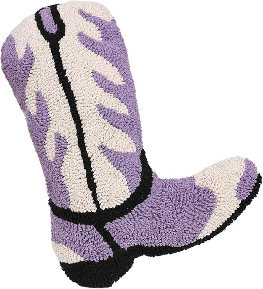 Moorfowl Cowboy Boot Throw Pillow Single-Sided Cute Novelty Accent Pillows Decorative Boot Shaped Stuffed Cushion for Bed Couch Chair Sofa (Purple)