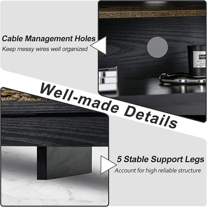Tangkula TV Stand for TVs up to 65", Media Console Table w/Adjustable Shelf & Cable Management Holes, Modern TV Cabinet, Wooden TV Table, Entertainment Center for Living Room (Black)