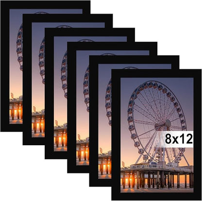 BESCRCL 8x12 Picture Frame Black Set of 6, Display Pictures 8x12 Without Mat for Wall Mounting