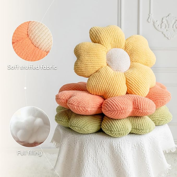 Sioloc Flower Shaped Throw Pillow, Fun Daisy Pillow, 19.7" Light Orange Cute Decorative Seat Cushion Aesthetic Plush Pillows for Bed Floor Couch Chair