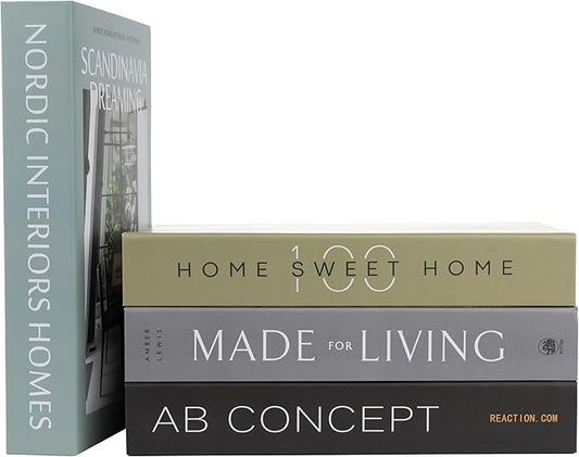 PROBENEX Olive Large | 4 PCS Faux Decorative Books for Home Decor | Not Real Books (Cardboard Boxes) | Coffee Table, Shelf Styling & Modern Aesthetic Accent Pieces for Living Room, Office